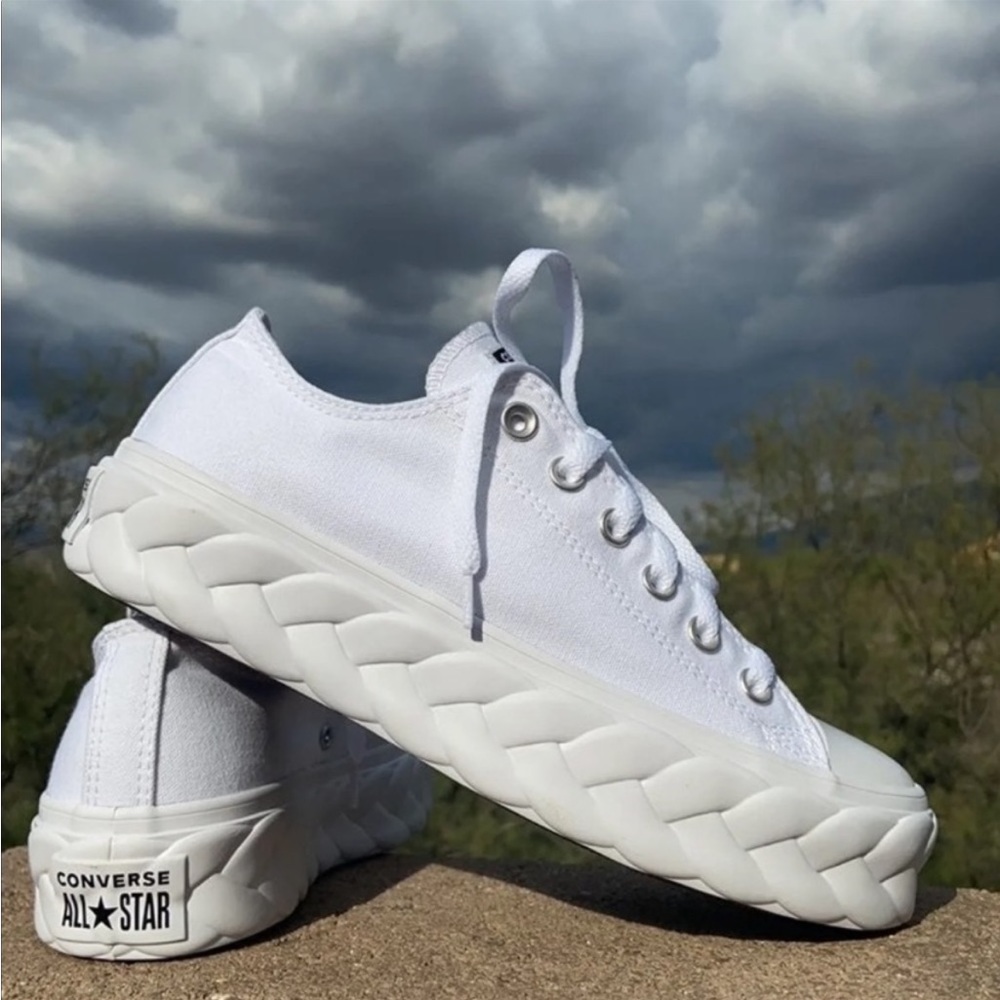 👟 New Cable Lift Converse CTAS OX Platform Braided Sole White Canvas Sneakers - Picture 3 of 15